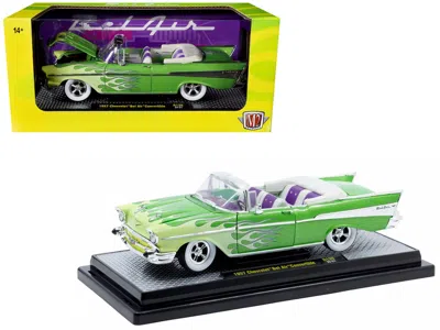 M2 1957 Chevrolet Bel Air Convertible Green Metallic With Flame Graphics And Purple And White Interior 