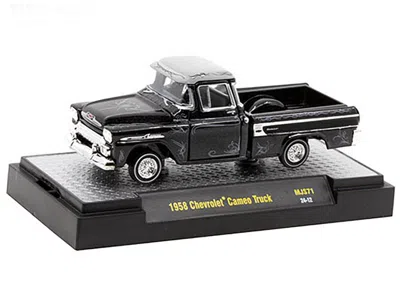 M2 1958 Chevrolet Cameo Pickup Truck Black Metallic With Graphics And Gray Top "lowriders" Limited Edit