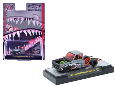 M2 1973 Chevrolet Cheyenne Super 10 Bedless Truck "pfc. Hyde" Gray With Shark Mouth Graphics "lowriders