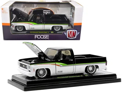 M2 1973 Chevrolet Cheyenne Super 10 Pickup Truck Black And Bright White With Stripes "foose Design" Lim