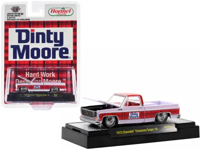 M2 1973 Chevrolet Cheyenne Super 10 Pickup Truck White With Red Top And Red Plaid Stripe "dinty Moore"