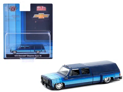 M2 1973 Chevrolet Cheyenne Super 30 Pickup Truck With Camper Shell Blue With Stripes Limited Edition To