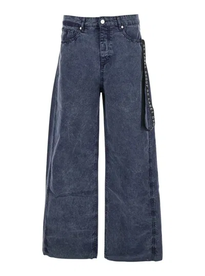 M44 Label Group Grey Jeans With Tie Detail With Logo On The Front And Logo Patch On The Rear In Denim Man