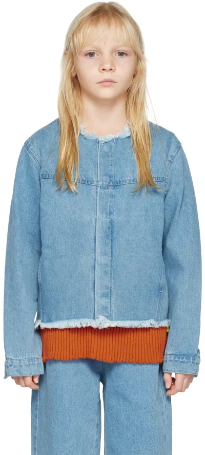 M.a+ Kids Blue Loose Denim Jacket In Baby Blue
