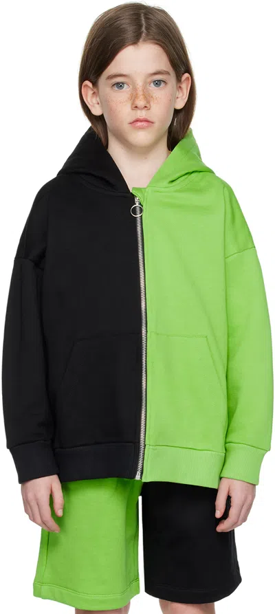 M.a+ Kids Green & Black Colorblock Hoodie In Black/green
