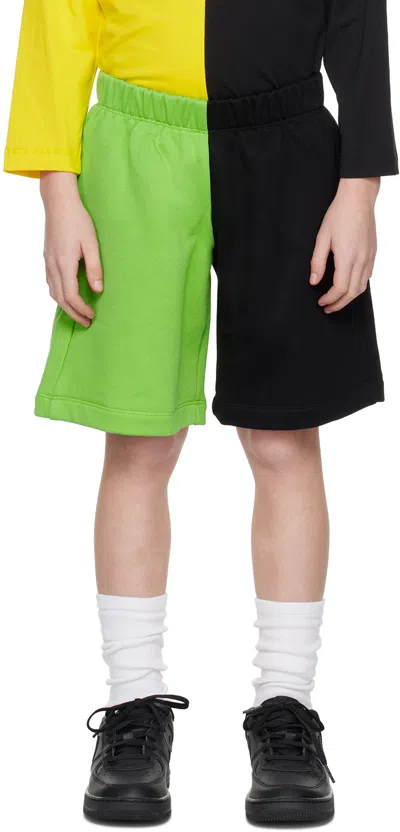 M.a+ Kids Green & Black Colorblock Shorts In Green/black