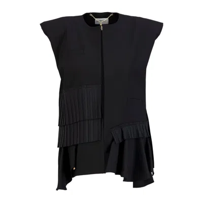 Ma Mulier Women's Black Pleat Detailed Design Vest