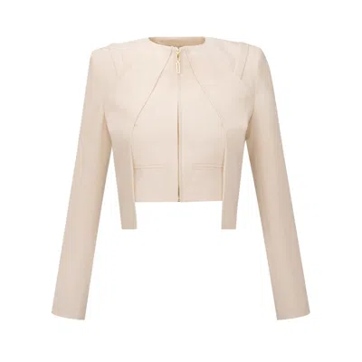 Ma Mulier Women's White Sparrow Design Crop Jacket
