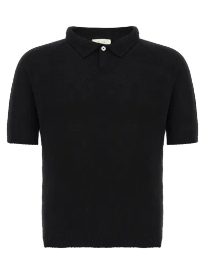 Ma'ry'ya Black Boucl Cotton Polo Shirt