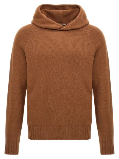 MA'RY'YA BROWN WOOL HOODED SWEATER