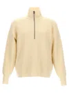 Ma'ry'ya Half Zip Wool Sweater With Cuffed Sleeves And Relaxed Fit