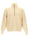 Ma'ry'ya Half Zip Wool Sweater With Cuffed Sleeves And Relaxed Fit In White