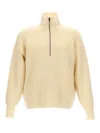 Ma'ry'ya Half Zip Wool Sweater With Cuffed Sleeves And Relaxed Fit In White