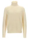 Ma'ry'ya Textured Knit Wool Blend Sweater With Turned-up Turtleneck In White