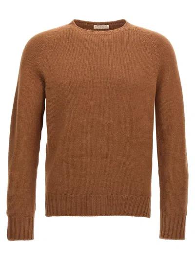 Ma'ry'ya Brown Wool Blend Crew-neck Sweater With Ribbed Hem