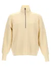 Ma'ry'ya Half Zip Wool Sweater With Cuffed Sleeves And Relaxed Fit In White