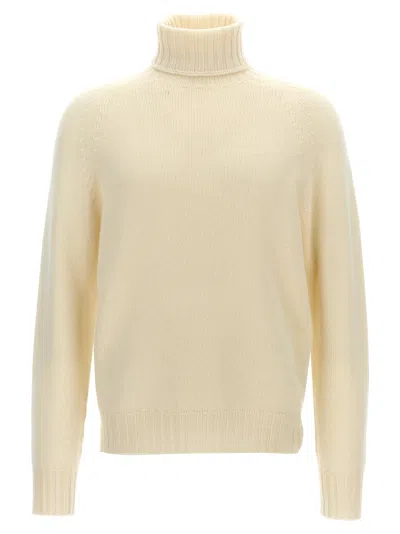 Ma'ry'ya Textured Knit Wool Blend Sweater With Turned-up Turtleneck In Neutral