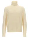 Ma'ry'ya Textured Knit Wool Blend Sweater With Turned-up Turtleneck In White