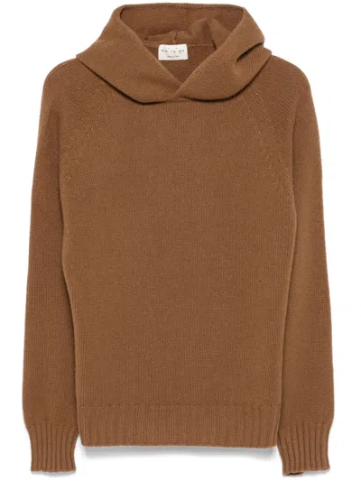 Ma'ry'ya Ribbed-knit Hoodie In Brown