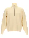 Ma'ry'ya Half Zip Wool Sweater With Cuffed Sleeves And Relaxed Fit In White