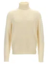 Ma'ry'ya Textured Knit Wool Blend Sweater With Turned-up Turtleneck In White