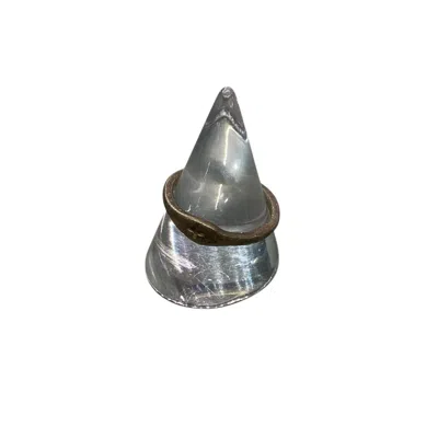 Pre-owned M.a+ Thin Carved Cross Logo Ring In Silver