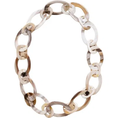 Maadili Collective Oval Horn Chain Necklace In White & Brown