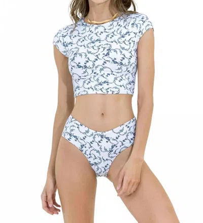 Maaji Acanthus Camila Reversible Swim Crop Top In White In Multi