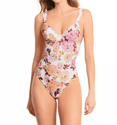Maaji Afrodita Danish Classic One Piece Swimsuit In White In Pink