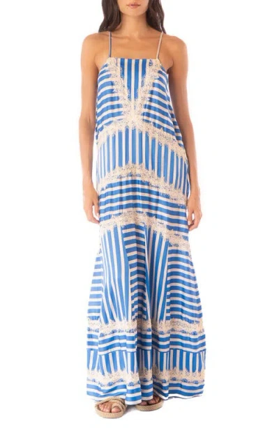 Maaji Azure Rosalia Lace Trim Stripe Cover-up Dress In Open Blue