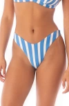 Maaji Azure Stripes Splendour High Cut Reversible Bikini Bottoms In Bright Blue