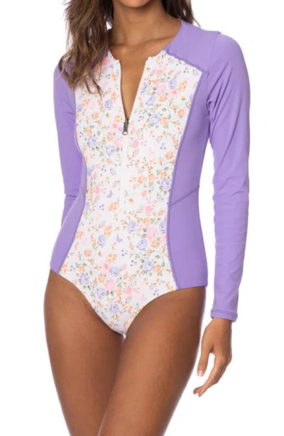 Maaji Backyard Triton Reversible Long Sleeve One-piece Swimsuit In Purple