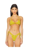 Maaji Olive Palmetto Balminess Reversible Triangle Bikini Top In Yellow