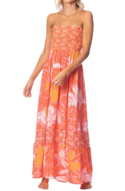 Maaji Bewitched Floral Strapless Cover-up Maxi Dress In Orange