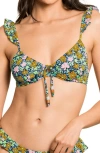 Shop Maaji Blossom Jadie Ruffle Underwire Reversible Bikini Top In Multi/ Green