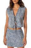 Maaji Blushing Petals Printed Cotton Blend Denim Cover-up Vest In Gray