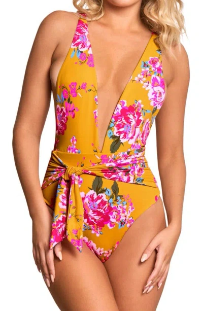 Maaji Bouquet Dreamy Reversible Print One-piece Swimsuit In Yellow