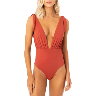 Maaji Burgundy Plunge Neck Open Back One-piece Swimsuit In Red