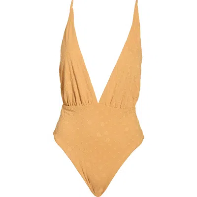 Maaji Carmel Brown Safari Plunge One-piece Swimsuit In Yellow