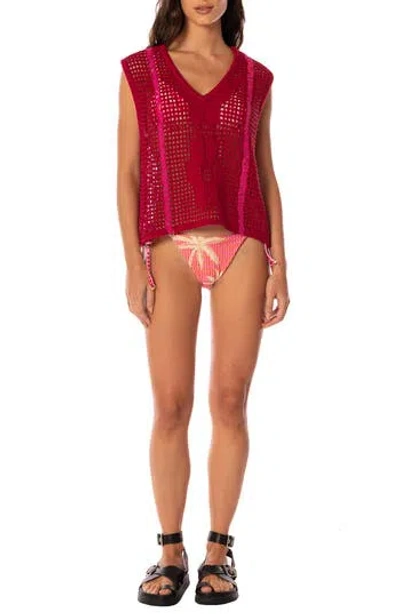 Maaji Flame Coral Crochet Cover-up Vest In Bright Red