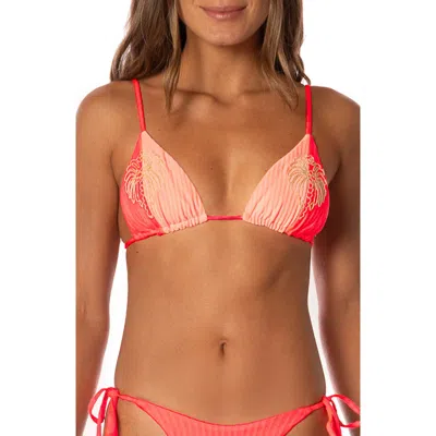 Maaji Flame Coral Everly Embroidered Rib Bikini Top In Bright Red