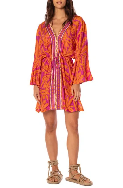 Maaji Flamingo Palm Enjoyable Long Sleeve Cover-up Dress In Purple