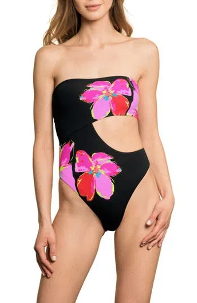Maaji Floral Cutout One-piece Swimsuit In Black Multicolor