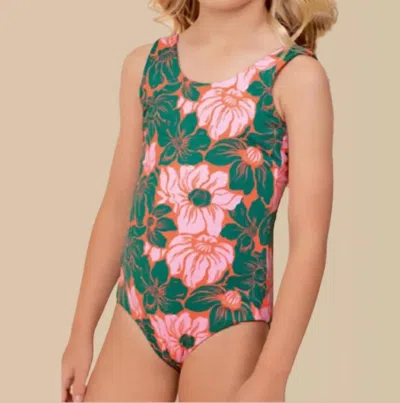 Maaji Kids' Floral Stamp Infinity One-piece Swimsuit In Dark Green