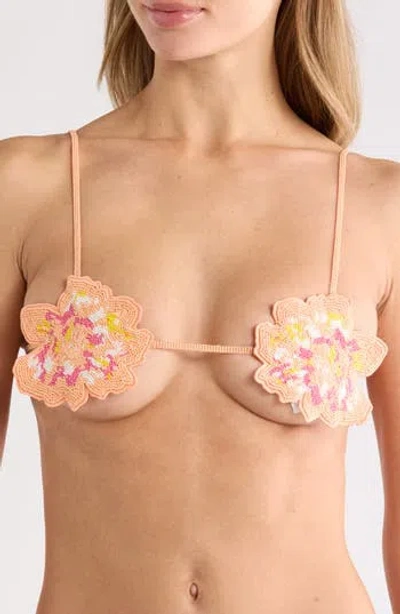 Maaji Florence Beaded Flower Bikini Top In Pink