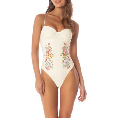Maaji Flowering Vines Underwire Lace-up One-piece Swimsuit In White