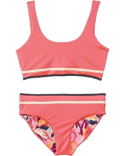 Maaji Kids' Girls  Retro Swim Set Cerise Stretch Scoop Neck Swimwear Beachy Red290 In Pink