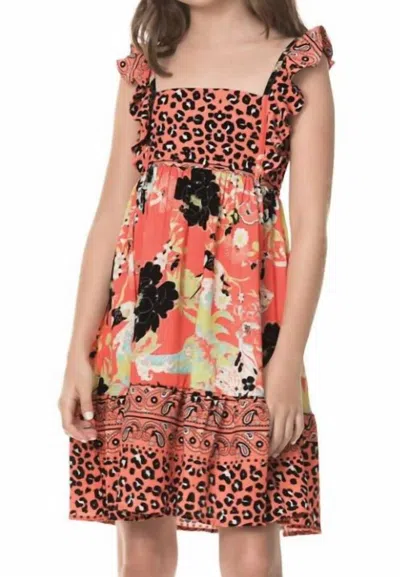 Maaji Kids' Girls Mixed Floral And Animal Print Dress In Orange Print In Brown