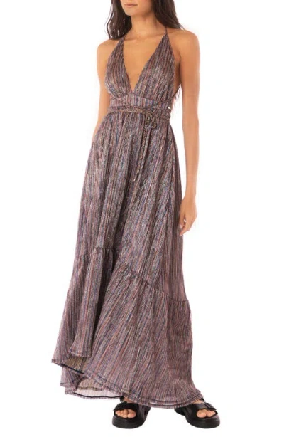 Maaji Golden Stripes Moon Bay Cover-up Maxi Dress In Open Blue