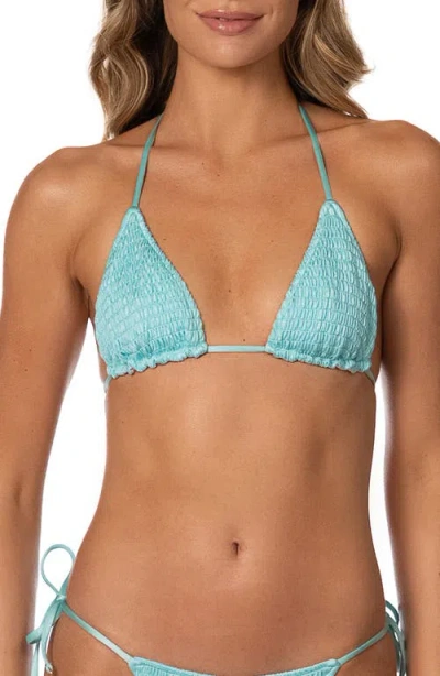 Maaji Indigo Veil Balmy Smocked Bikini Top In Blue